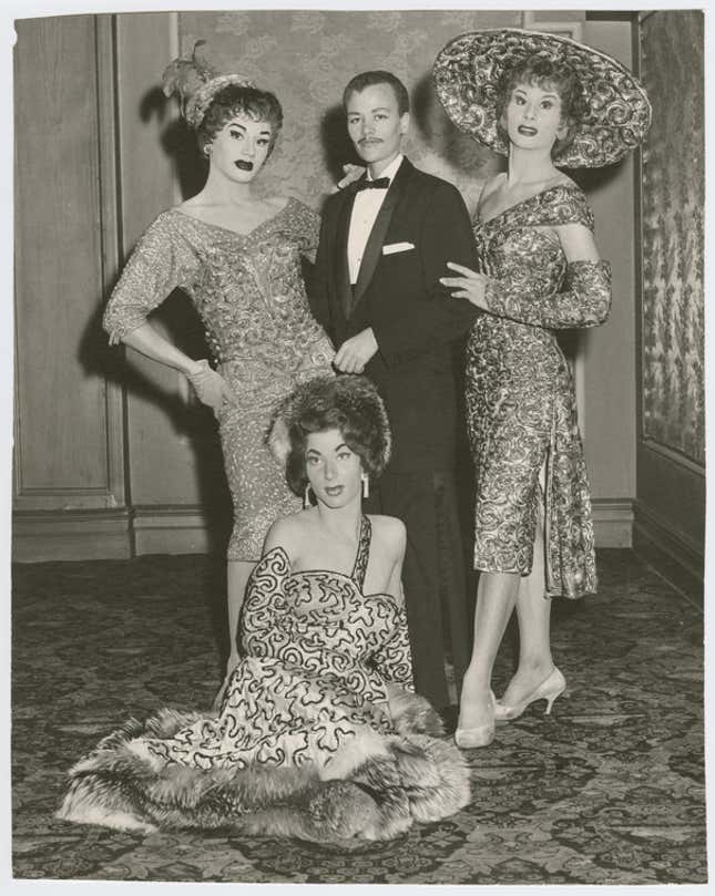 Stormé DeLarverie, surrounded by three female impersonators at the Roberts Show Club in Chicago circa 1958.