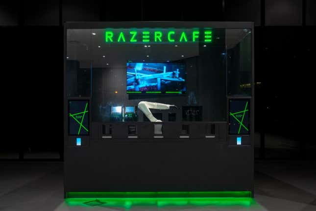 Pictured is a robotic arm.