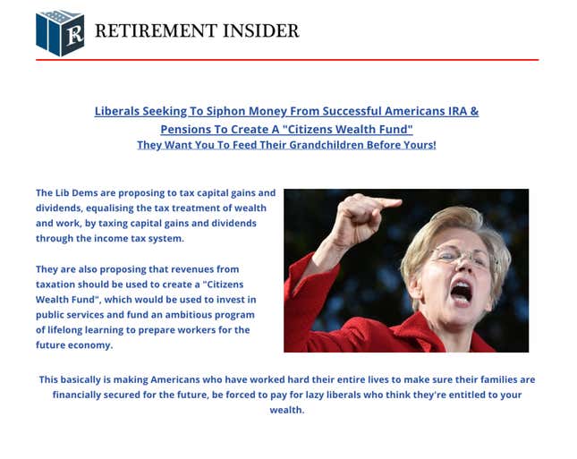 A screenshot of a "squeeze page" that said "They want you to feed their grandchildren before you"