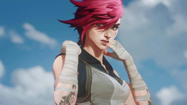 Vi stares in the distance in Arcane, which is getting a second season on Netflix.
