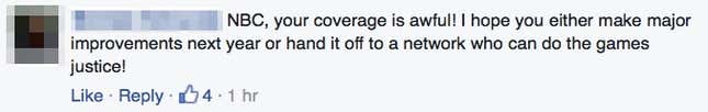 NBC Olympics Facebook comment.