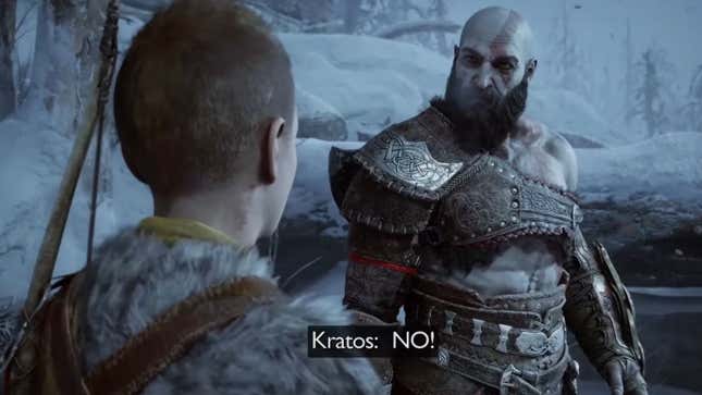 Kratos yells NO at Atreus in God of War Ragnarok on PS5.