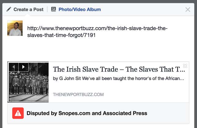 Image for article titled This is now what happens when you try to post fake news on Facebook