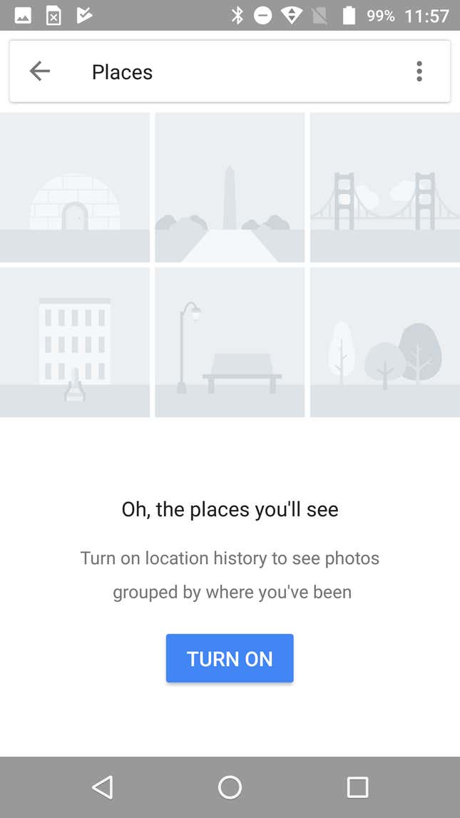Screenshot of Android's Location History opt-in message in Photos