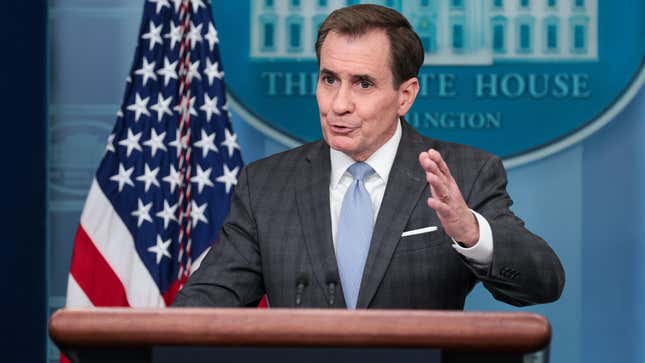 National Security Council spokesperson John Kirby speaks at a Friday afternoon press briefing.