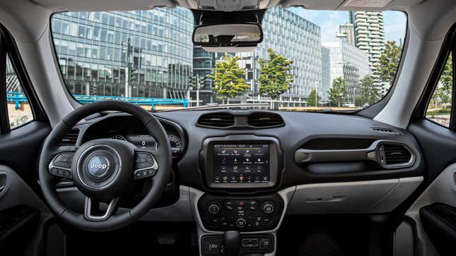 The interior of a Jeep SUV with UConnect