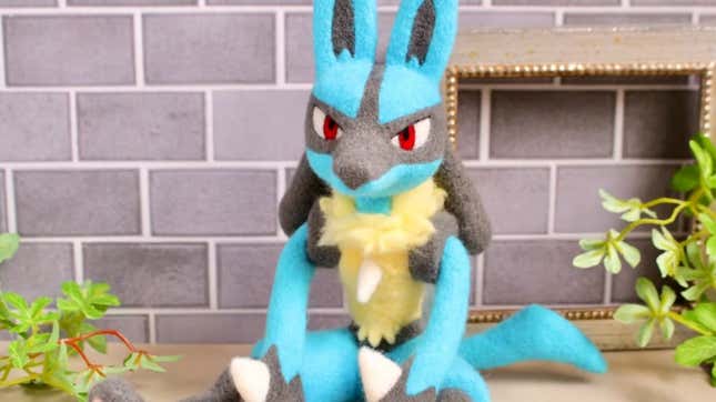 Pictured is a felt Lucario. 
