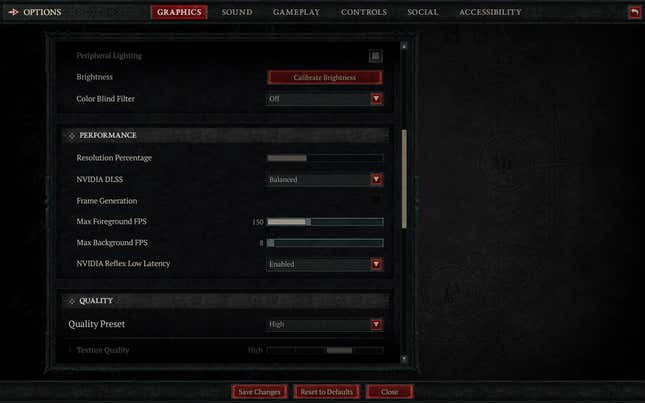 Ein Menü In Diablo Iv Zeigt Grafikeinstellungen Für Die Pc-Version.