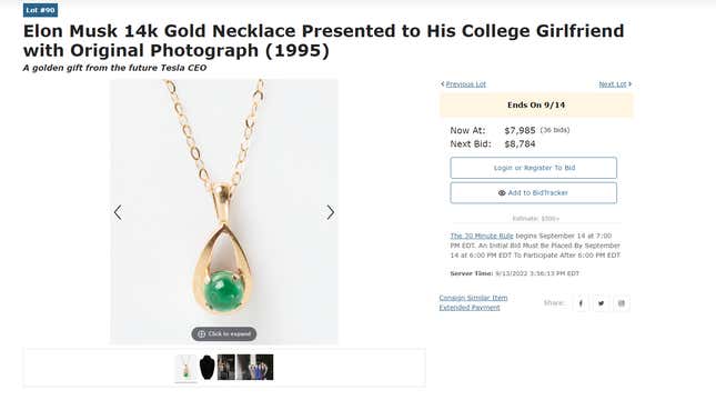 Screenshot of gold and emerald necklace