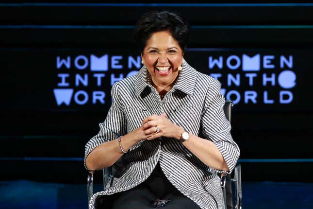 Indra Nooyi, CEO of PepsiCo, takes part in a panel during the Women In The World Summit in the Manhattan borough of New York April 8, 2016.