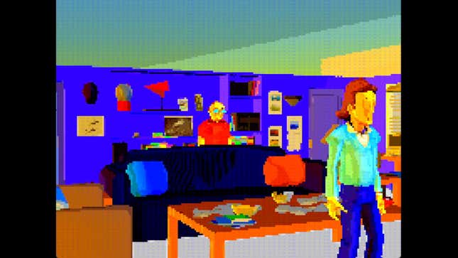 A Nothing, Forever image with Fred and Larry standing around a pretty generic-looking apartment.