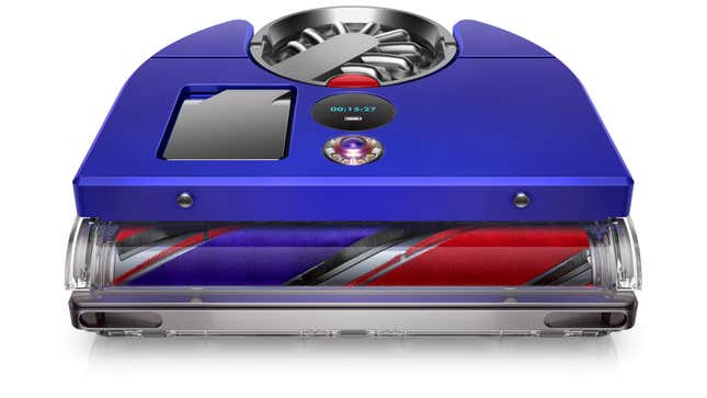A close-up of the front roller bar of the Dyson 360 Vis Nav robovac.