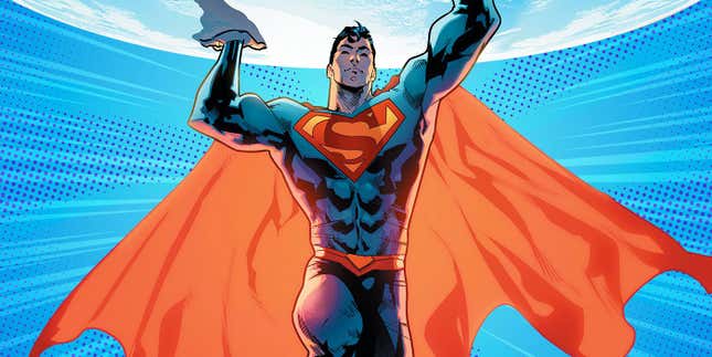 Picture of DC Comics' Superman lfying in the air. 