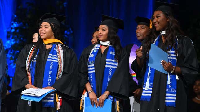 Spelman graduates onstage during the 2023 136th Spelman College Commencement Ceremony at Georgia International Convention Center on May 21, 2023 in College Park, Georgia. 