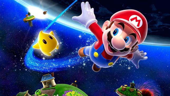 Mario is seen flying through space alongside a yellow luma.
