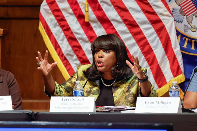 BIRMINGHAM, ALABAMA - JUNE 28: Rep. Terri Sewell (D-AL) convenes civil rights leaders at the 16th Street Baptist Church to strategize on a path forward for voting rights a decade after the Supreme Court’s Shelby County decision, on June 28, 2023 in Birmingham, Alabama. (