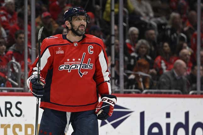 Mar 21, 2023; Washington, District of Columbia, USA; Washington Capitals left wing Alex Ovechkin (8) on the ice against the Columbus Blue Jackets during the first period at Capital One Arena.
