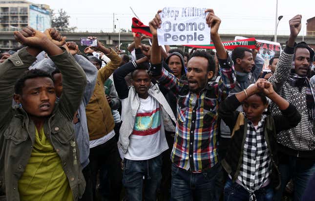 Pro-Oromo protesters in Addis Ababa.