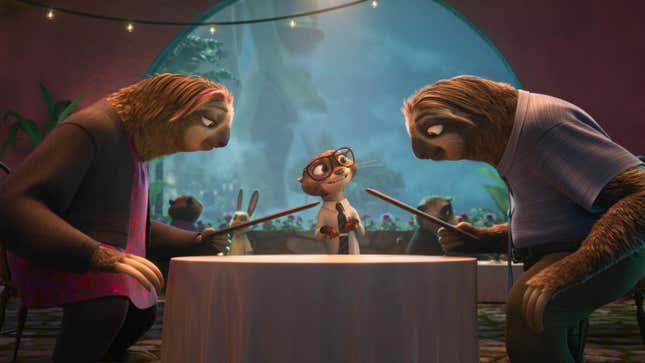 sloths at dinner in zootopia show