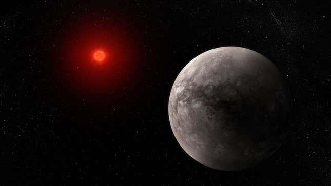 An illustration of TRAPPIST-1b and its host star.