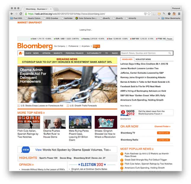 The Evolution Of Bloomberg's Homepage From 2010 To 2018