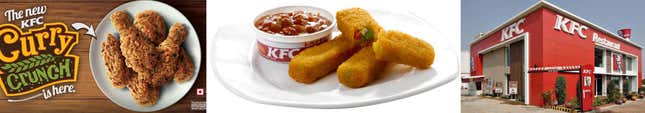 Veggie sticks and curry fried chicken are some of the unique offerings at KFC in India.