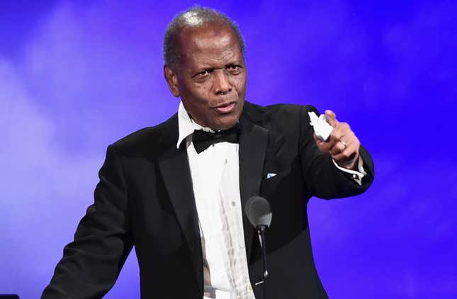 BEVERLY HILLS, CA - OCTOBER 08: Inspirational Lifetime Achievement Award Recipient Sidney Poitier speaks onstage during the 2016 Carousel Of Hope Ball at The Beverly Hilton Hotel on October 8, 2016 in Beverly Hills, California. (Photo by Alberto E. Rodriguez/Getty Images)