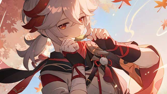 Kazuha whistles using a leaf.