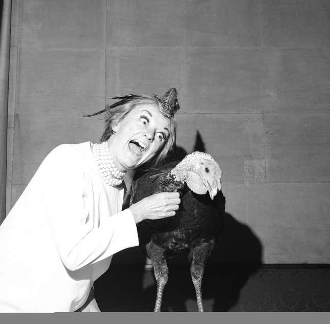 Image for article titled Please enjoy these photos of Phyllis Diller making turkey faces