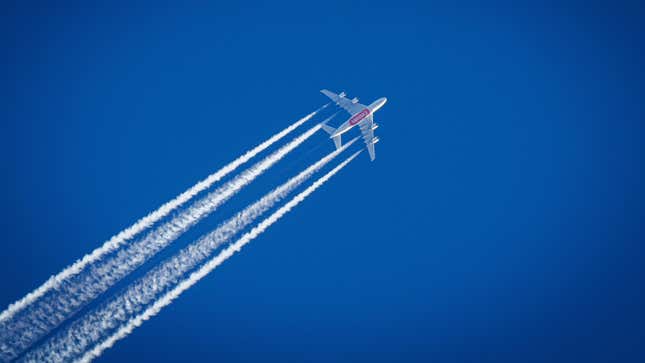 Contrails from a Emirates Airbus A380.