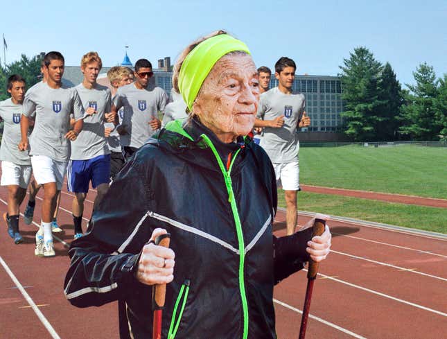 Image for article titled Senior Citizen Power Walking On Track Could Give A Fuck It’s Football Practice