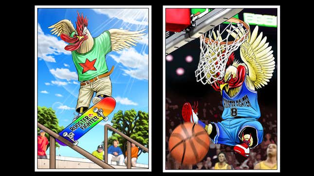 A collage shows Keiji dunking a basketball and riding a skateboard