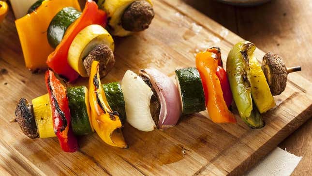 vegetable kebabs on skewers and grilled