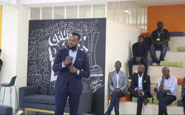 Bosun Tijani, co-founder, Co-creation Hub speaking at the Design Lab, Kigali launch
