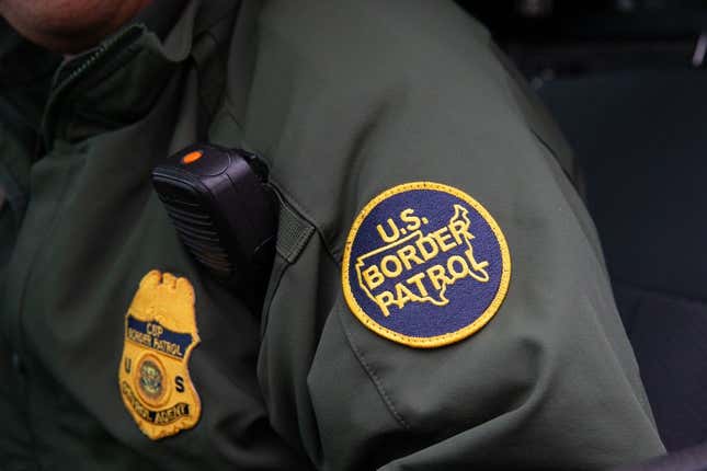 This photo shows a US Border Patrol patch on a border agent’s uniform in McAllen, Texas, on January 15, 2019.