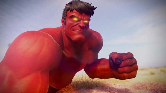 Red Hulk raises his fist at Abomination.