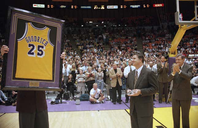 Gail Goodrich having his number retired in 1996.