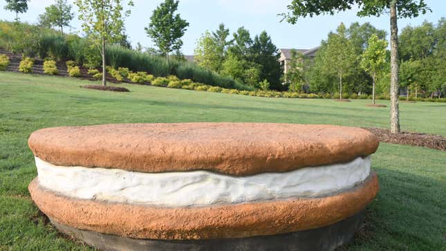 A giant Oatmeal Creme Pie for climbing or sitting. 
