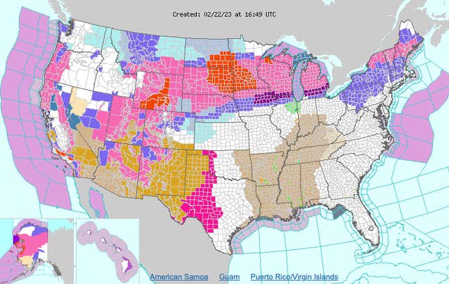 National Weather Service active alerts map