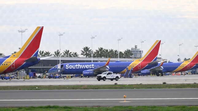 Many airplanes are on the ground as Southwest Airlines has canceled hundreds of flights, departing from airports across Southern California including Long Beach on Tuesday, December 27, 2022.