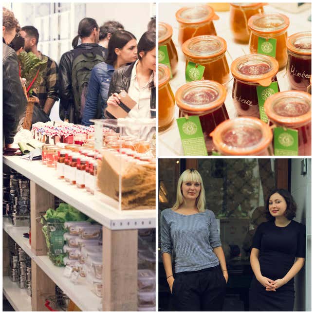 Bottom right: cofounders Sara Wolf and Milena Glimbovski outside of their Kreuzberg location.