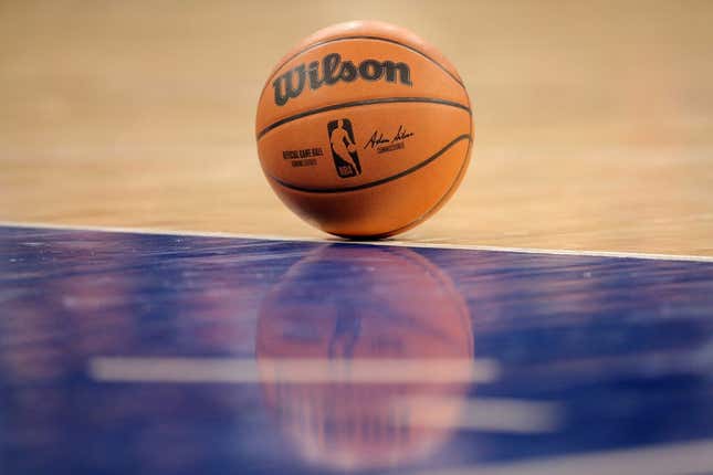 Jan 18, 2022; New York, New York, USA; A basketball sits on the foul line during a time out during the second quarter between the New York Knicks and the Minnesota Timberwolves at Madison Square Garden.