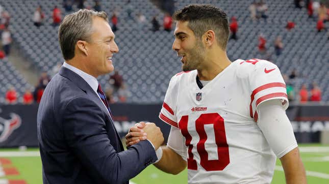 John Lynch (l.) and Jimmy Garoppolo, in apparently happier times