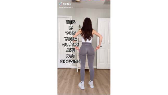 woman showing her butt with the text "this is why your glutes are not growing"