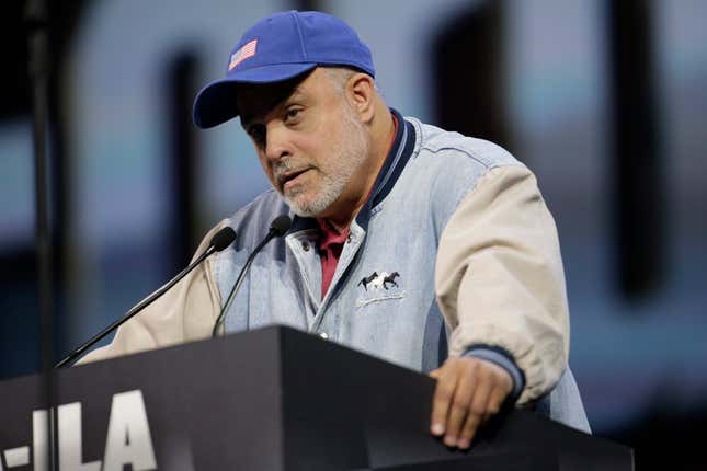 FILE - Radio host Mark Levin speaks during the leadership forum at the National Rifle Association&#39;s annual convention, April 25, 2014, in Indianapolis. Two cable news personalities from the complete opposite ends of the political spectrum — Levin and Jen Psaki — are increasing their presence on television. Levin, the radio talk host whose TV show “Life, Liberty &amp; Levin” airs Sunday nights on Fox News Channel, will have an additional weekend hour on Saturdays, Fox said. It will air in the same 8 p.m. time slot on both weekend nights. (AP Photo/AJ Mast, File)