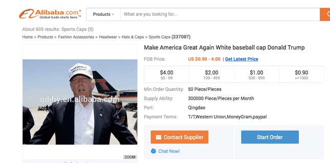 Image for article titled US businesses are buying thousands of “Make America Great Again” hats from China