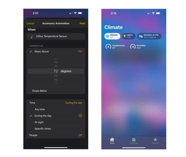 Screenshots of the Apple Home app