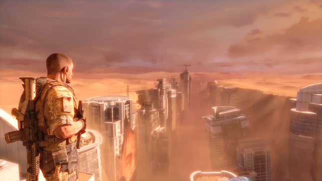 a man looks out over dubai in spec ops the line