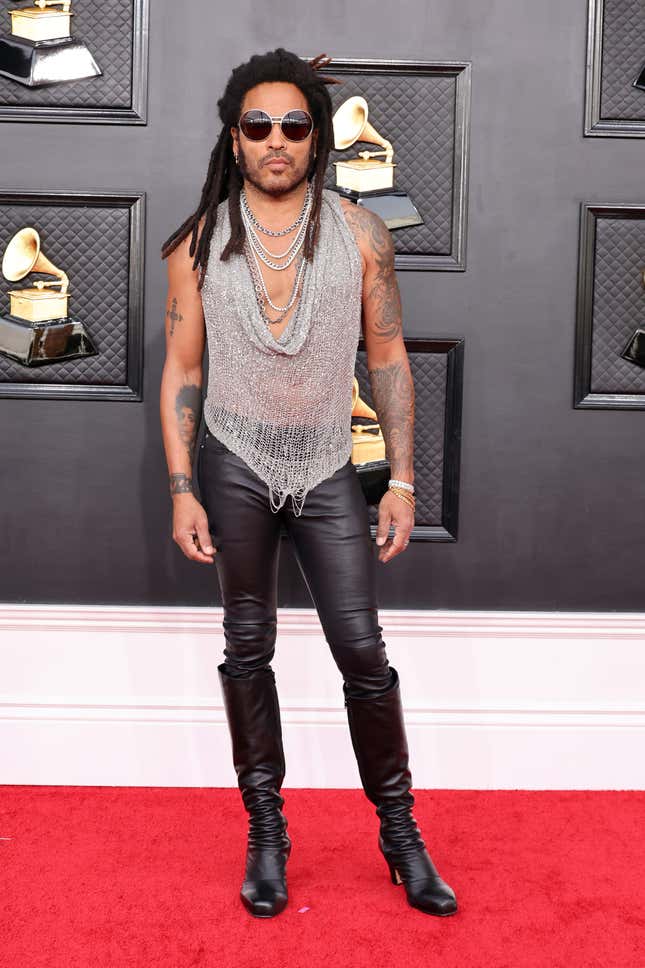 enny Kravitz attends the 64th Annual GRAMMY Awards at MGM Grand Garden Arena on April 03, 2022 in Las Vegas, Nevada