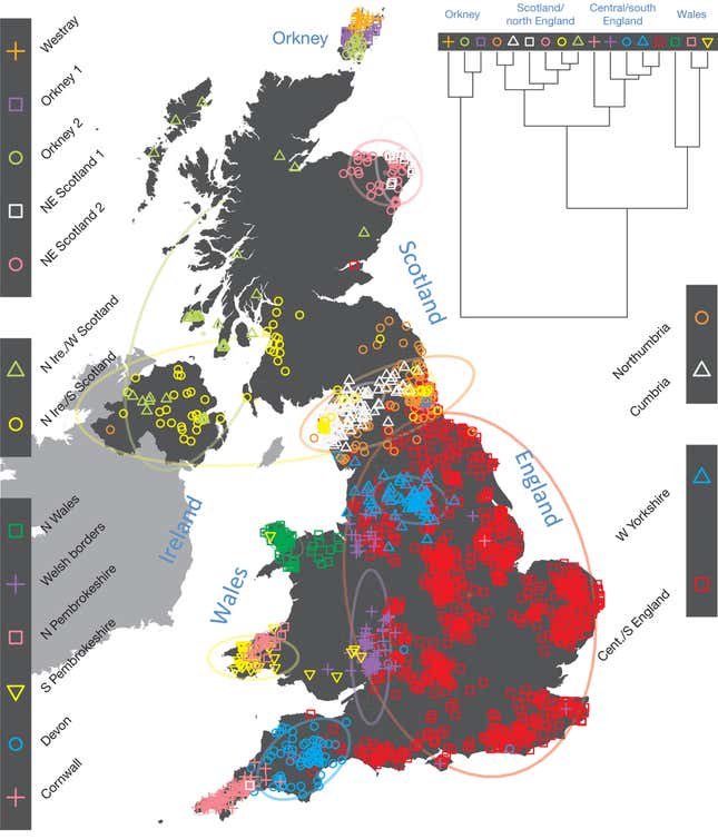 Image for article titled 10,000 years of war and immigration captured in this DNA map of Britain